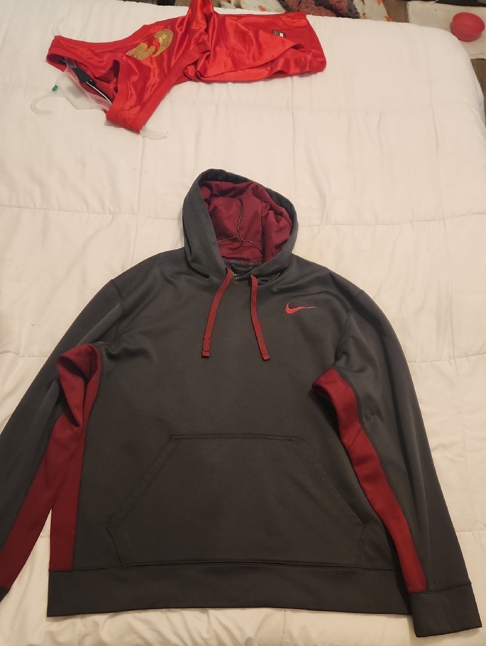 Nike Therma FIT Hoodie Mens XL Gray Maroon Colorblock Pullover Sweatshirt 465784
